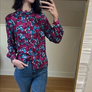 Pendleton Women's Floral Button Down Shirt - Red and Blue